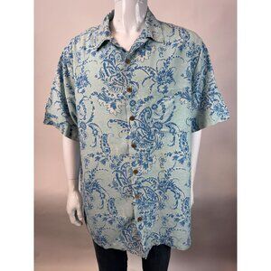 Caribbean Pure Silk XLT Mens Hawaiian Shirt Blue Floral Button-Up